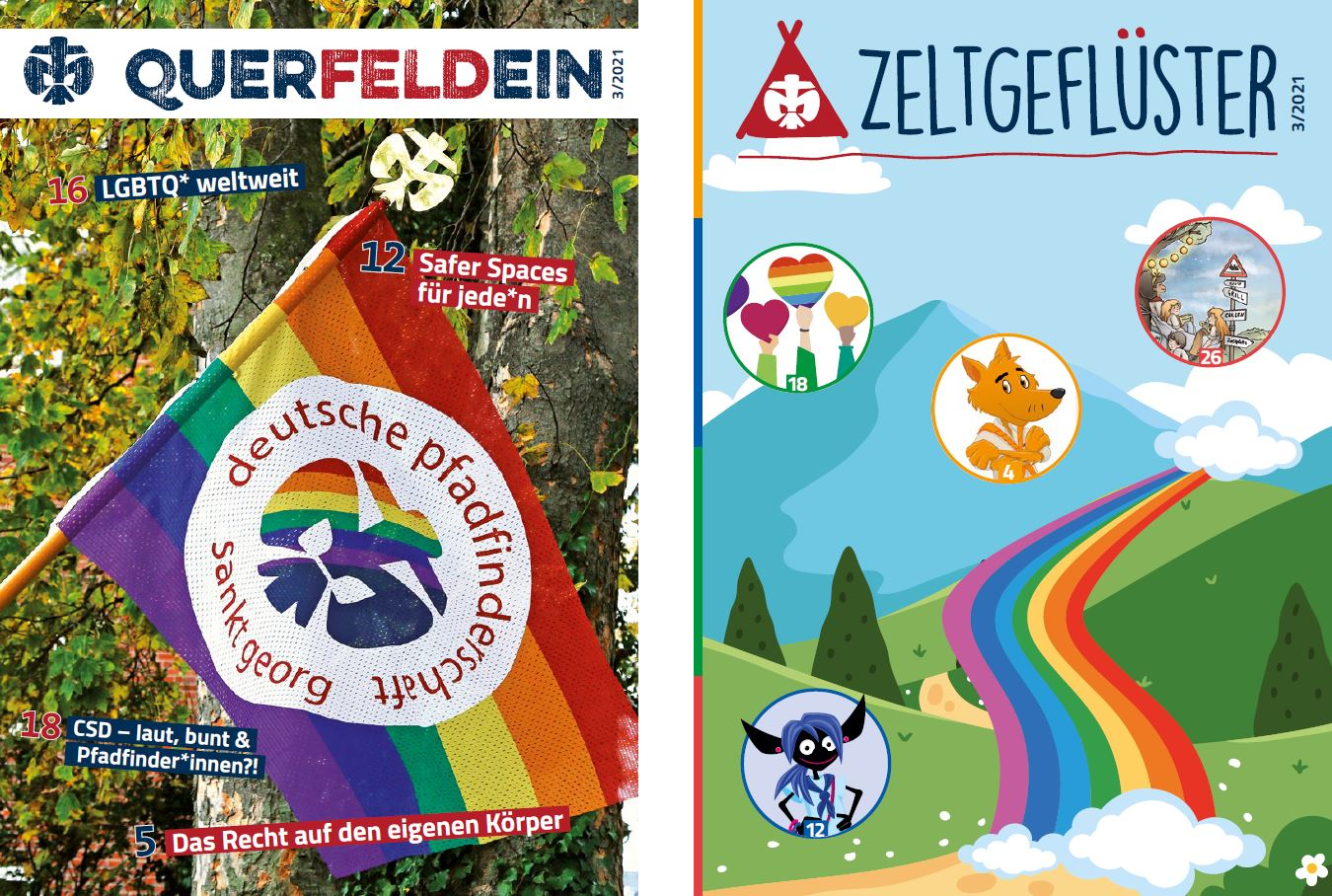 Cover der Zeitschriften &ldquo;Querfeldein&rdquo; und &ldquo;Zeltgeflüster&rdquo;